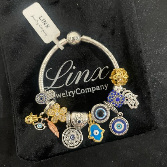 Linx Snake Chain Bracelet with Hamsa and Evil Eye Themed Charms